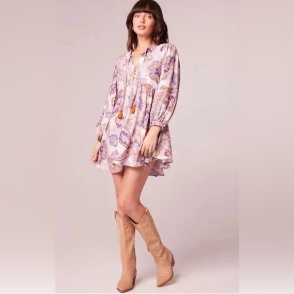 Band of the Free Lyonette Cream & Purple Boho Mini Dress